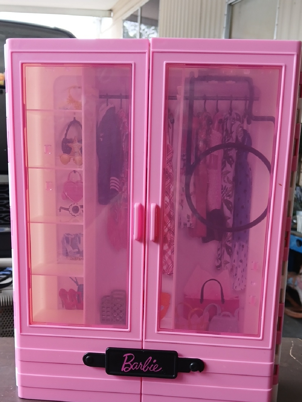 Barbie Pink Doll Closet Storage Cabinet with Clear Pink Doors